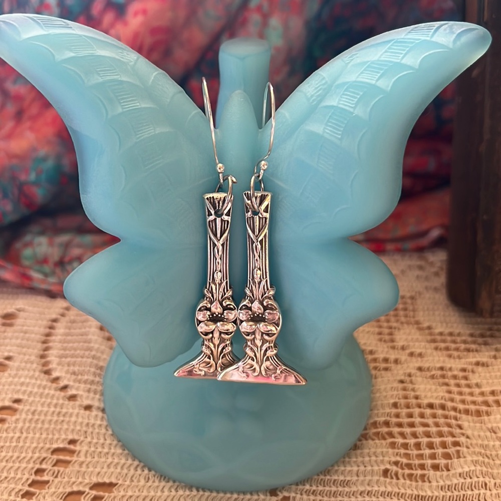 Sterling, silver vintage, flatware earrings